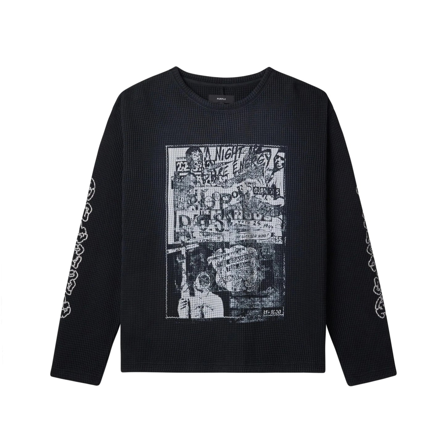 Purple Waffle Knit Long Sleeve - Black