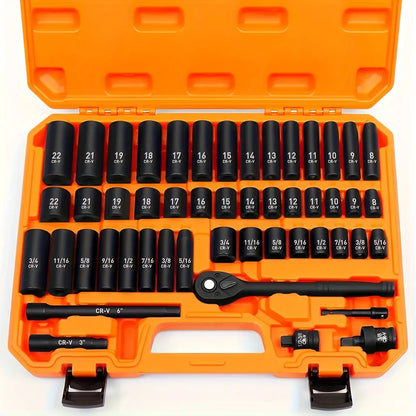 Complete Impact Socket Set with SAE & Metric Sockets, Adapters & Storage Case