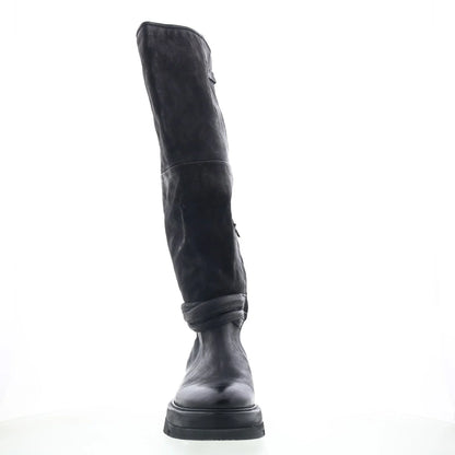 Vick Womens Black Leather Zipper Knee High Boots
