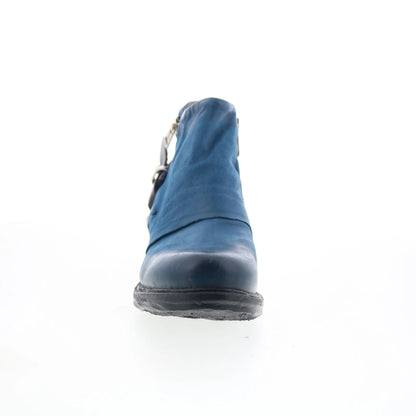 Steve Womens Blue Leather Zipper Ankle & Booties Boots