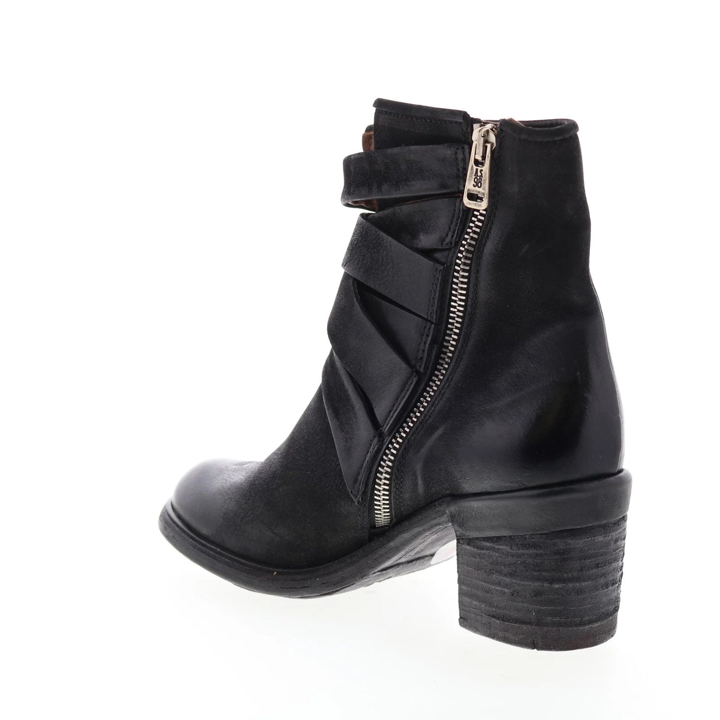 Jacob A24211-301 Womens Black Leather Zipper Mid Calf Boots