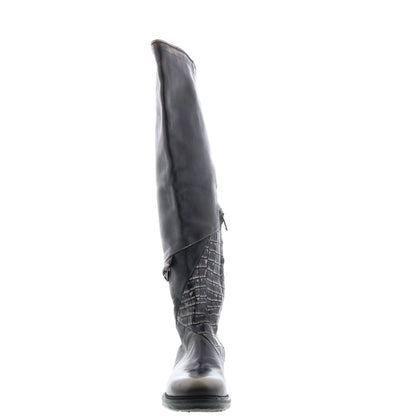 Sonny A50310-203 Womens Black Leather Zipper Knee High Boots
