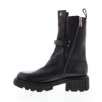 Hallsey A54202-101 Womens Black Leather Hook & Loop Mid Calf Boots