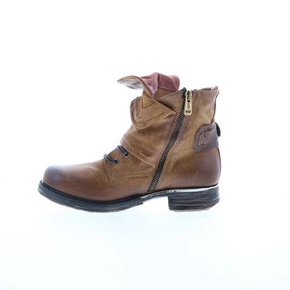 Simon Womens Brown Leather Zipper Casual Dress Boots