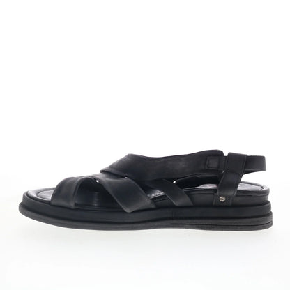 Salvie Womens Black Leather Hook & Loop Strap Sandals Shoes