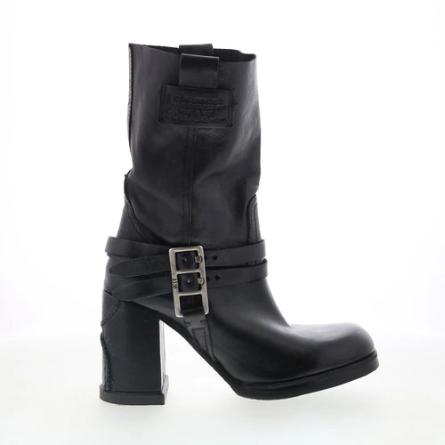 Lil Womens Black Leather Slip On Casual Dress Boots