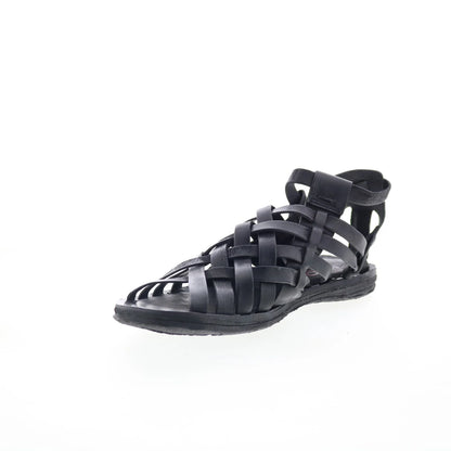 Ralston Womens Black Leather Hook & Loop Strap Sandals Shoes