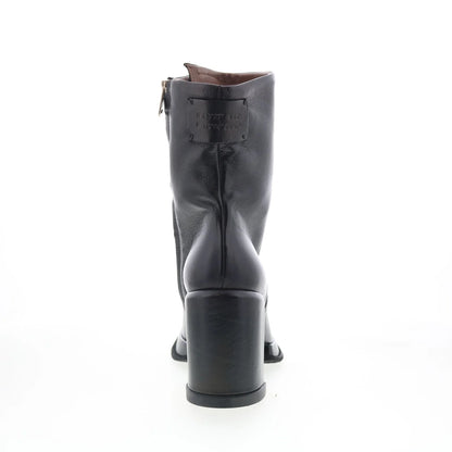 Leti Womens Black Leather Zipper Ankle & Booties Boots