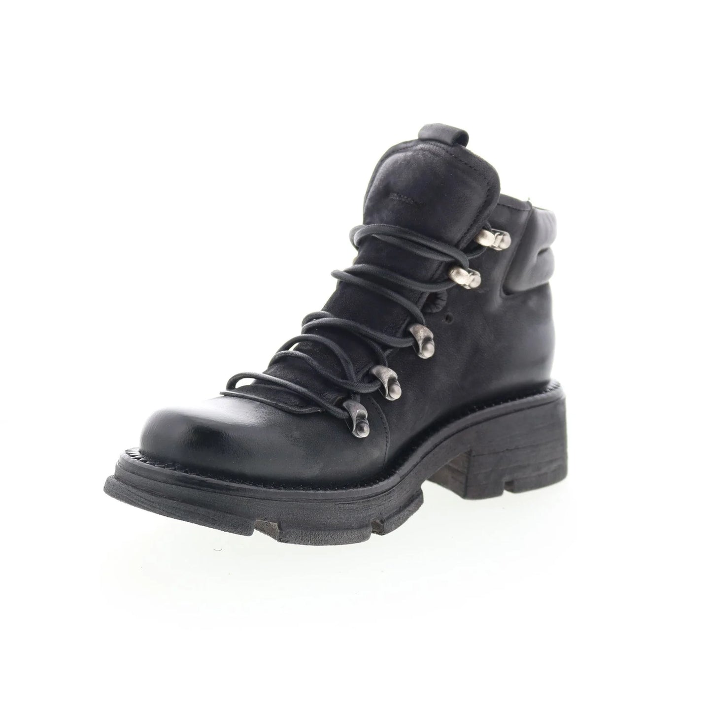 Langan Womens Black Leather Lace Up Ankle & Booties Boots
