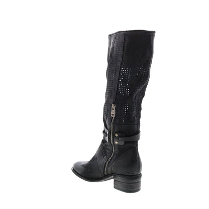 Gene A40313-101 Womens Black Leather Hook & Loop Knee High Boots