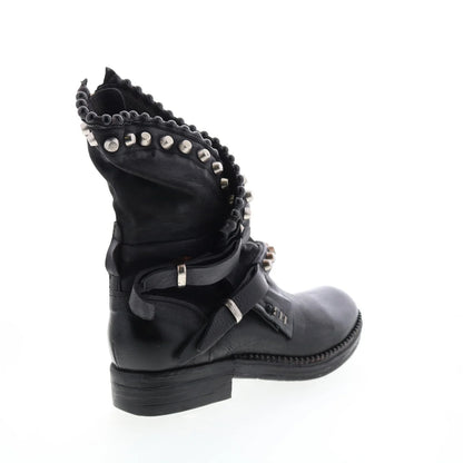 Vianne 250202-102 Womens Black Leather Hook & Loop Mid Calf Boots