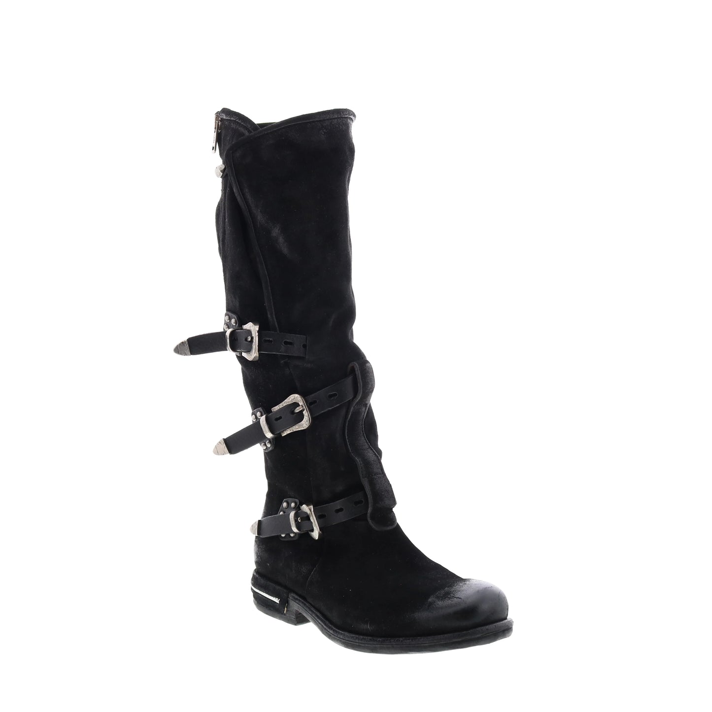 Trigg 516323-201 Womens Black Leather Hook & Loop Knee High Boots