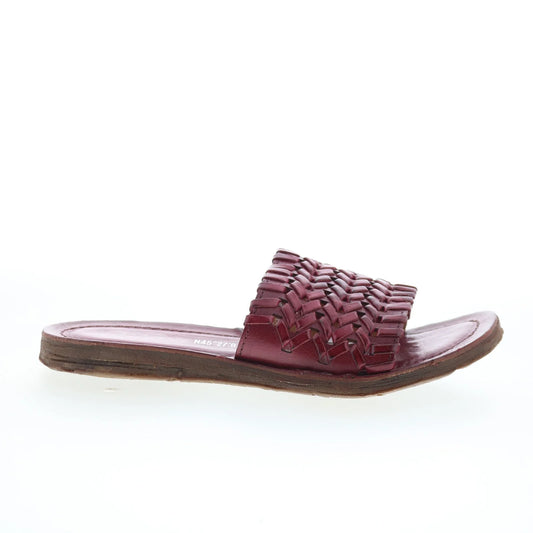 Rex Womens Burgundy Leather Slip On Slides Sandals Shoes