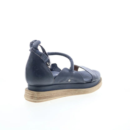 Laike Womens Black Leather Hook & Loop Platform Sandals Shoes