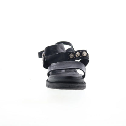 Larkie Womens Black Leather Hook & Loop Platform Sandals Shoes