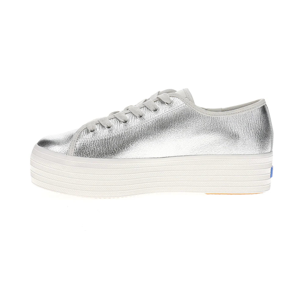 Triple Up Washed Metallic Leather Lace Up Sneakers