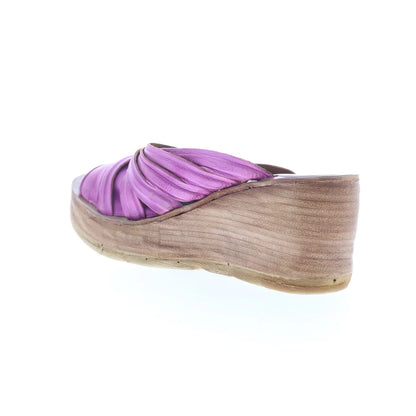 Nicolls Womens Purple Leather Slip On Wedges Sandals Shoes