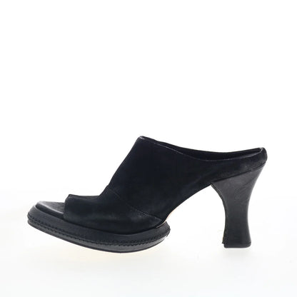 Vannie Womens Black Suede Slip On Heeled Sandals Shoes