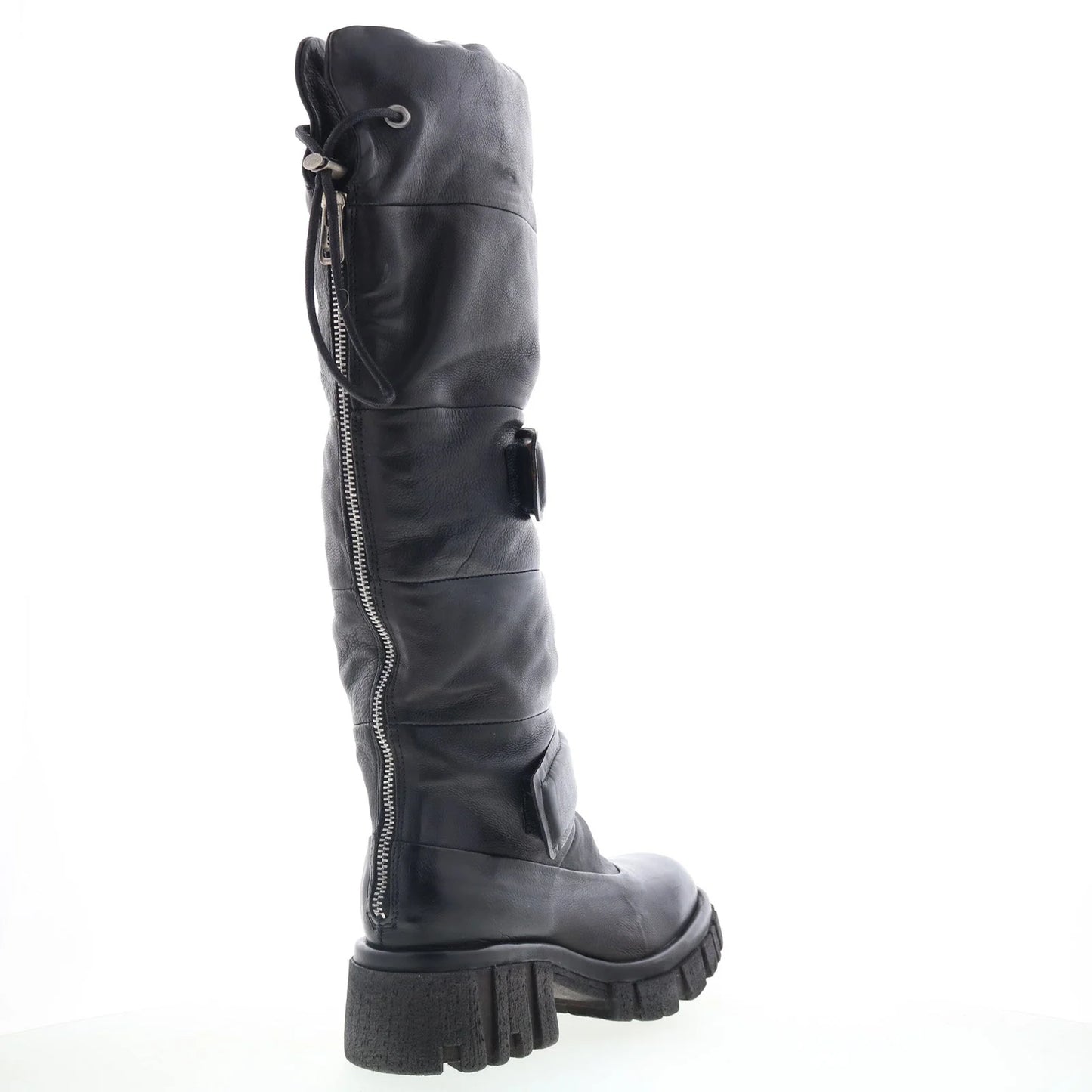 Halpert Womens Black Leather Zipper Knee High Boots