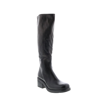 Lynton A95305-201 Womens Black Leather Zipper Knee High Boots
