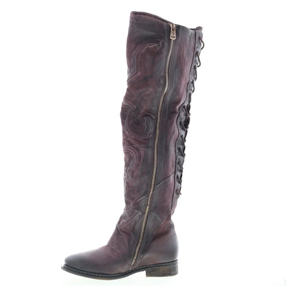Lange Womens Burgundy Leather Zipper Knee High Boots
