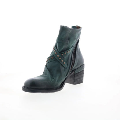 Jeffy Womens Green Leather Zipper Casual Dress Boots
