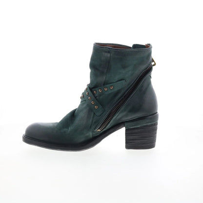 Jeffy Womens Green Leather Zipper Casual Dress Boots