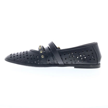 Jett Womens Black Leather Hook & Loop Loafer Flats Shoes