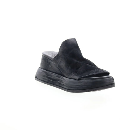 Rafe Womens Black Leather Slip On Platform Sandals Shoes