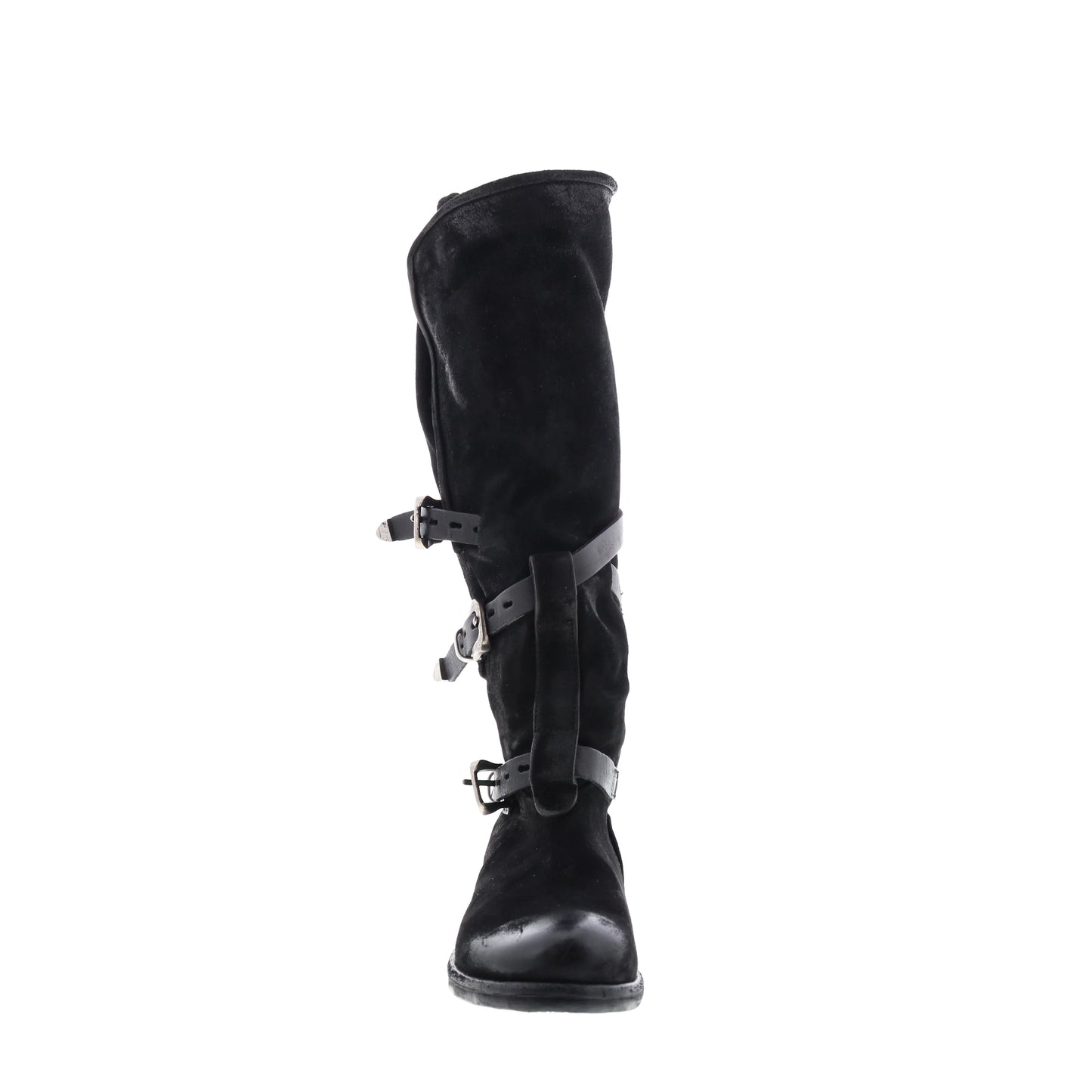 Trigg 516323-201 Womens Black Leather Hook & Loop Knee High Boots