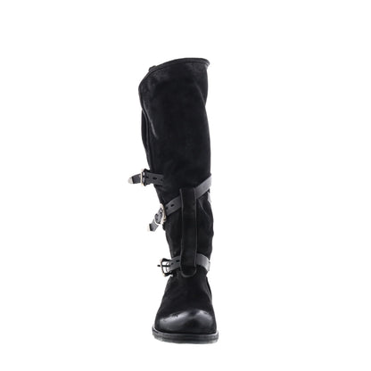 Trigg 516323-201 Womens Black Leather Hook & Loop Knee High Boots