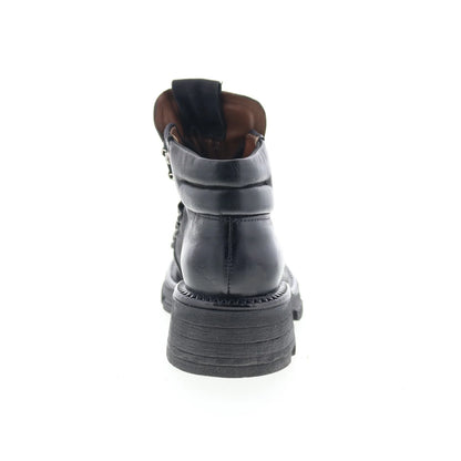 Langan Womens Black Leather Lace Up Ankle & Booties Boots