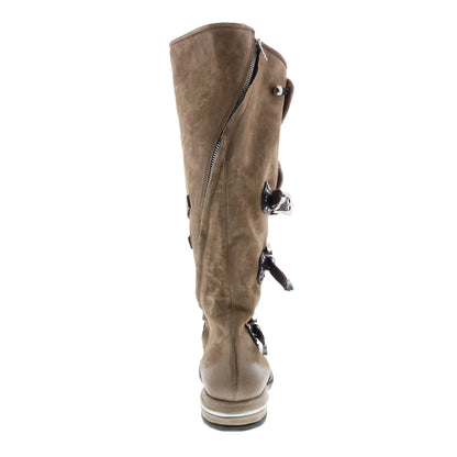 Trigg 516323-201 Womens Brown Leather Hook & Loop Knee High Boots