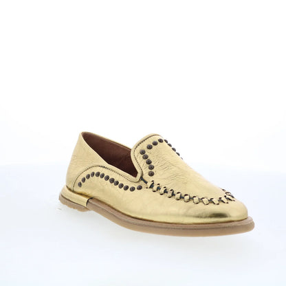 Tonie Womens Gold Leather Slip On Loafer Flats Shoes