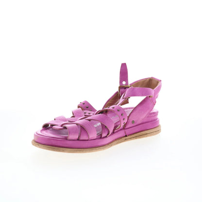 Satchel Womens Purple Leather Hook & Loop Strap Sandals Shoes
