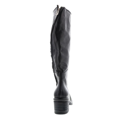 Lynton A95305-101 Womens Black Leather Zipper Knee High Boots
