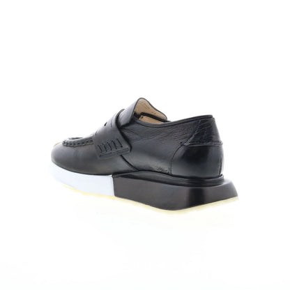 Elian Womens Black Leather Slip On Lifestyle Sneakers Shoes
