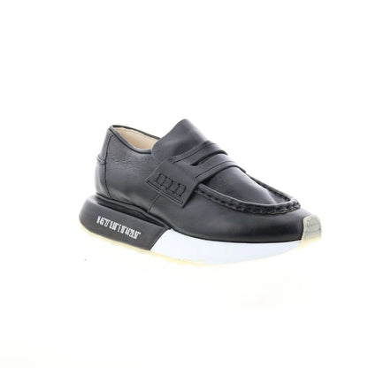 Elian Womens Black Leather Slip On Lifestyle Sneakers Shoes