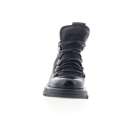 Langan Womens Black Leather Lace Up Ankle & Booties Boots