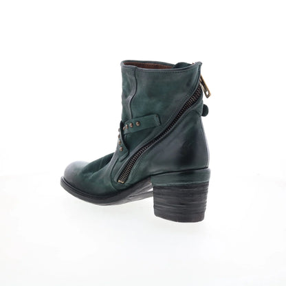 Jeffy Womens Green Leather Zipper Casual Dress Boots
