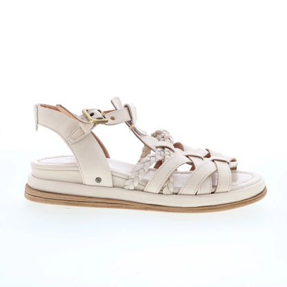 Saul Womens Beige Leather Hook & Loop Strap Sandals Shoes