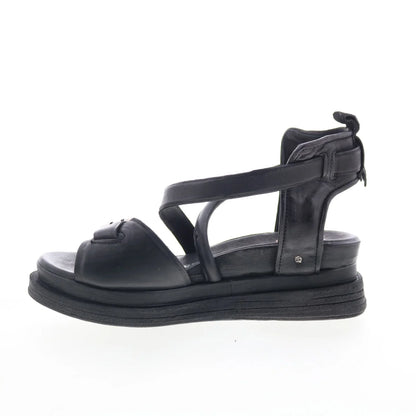 Levy Womens Black Leather Hook & Loop Platform Sandals Shoes