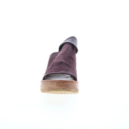 Niels Womens Burgundy Leather Slip On Wedges Sandals Shoes