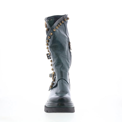 Easton Womens Green Leather Zipper Casual Dress Boots