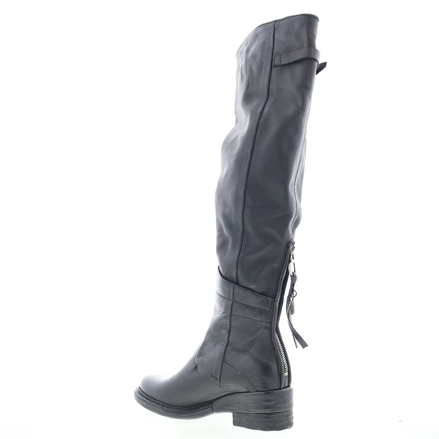 Steed Womens Black Leather Zipper Knee High Boots