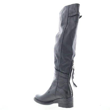 Steed Womens Black Leather Zipper Knee High Boots