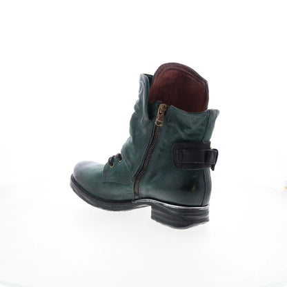 Simon Womens Green Leather Zipper Casual Dress Boots