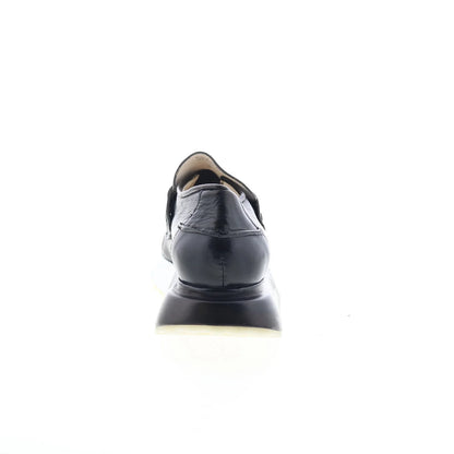 Elian Womens Black Leather Slip On Lifestyle Sneakers Shoes
