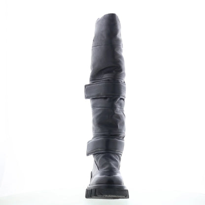 Halpert Womens Black Leather Zipper Knee High Boots