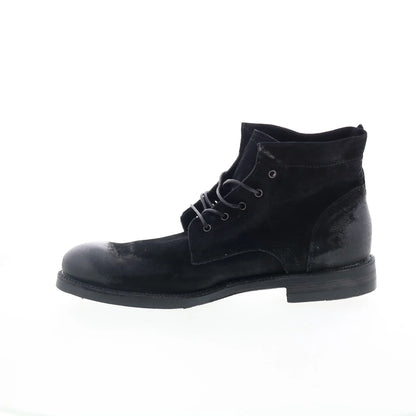 Sye Mens Black Leather Lace Up Casual Dress Boots